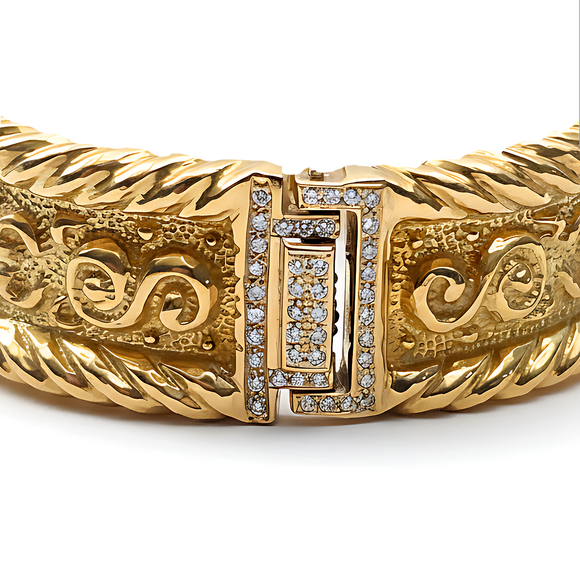 18K Gold Diamond & Ruby Handcrafted Bangle Limited Edition - Picture 8 of 16